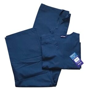 Sivvan by Adar Unisex Scrub Set Navy Blue V-Neck Top Drawstring Pants Size M NWT